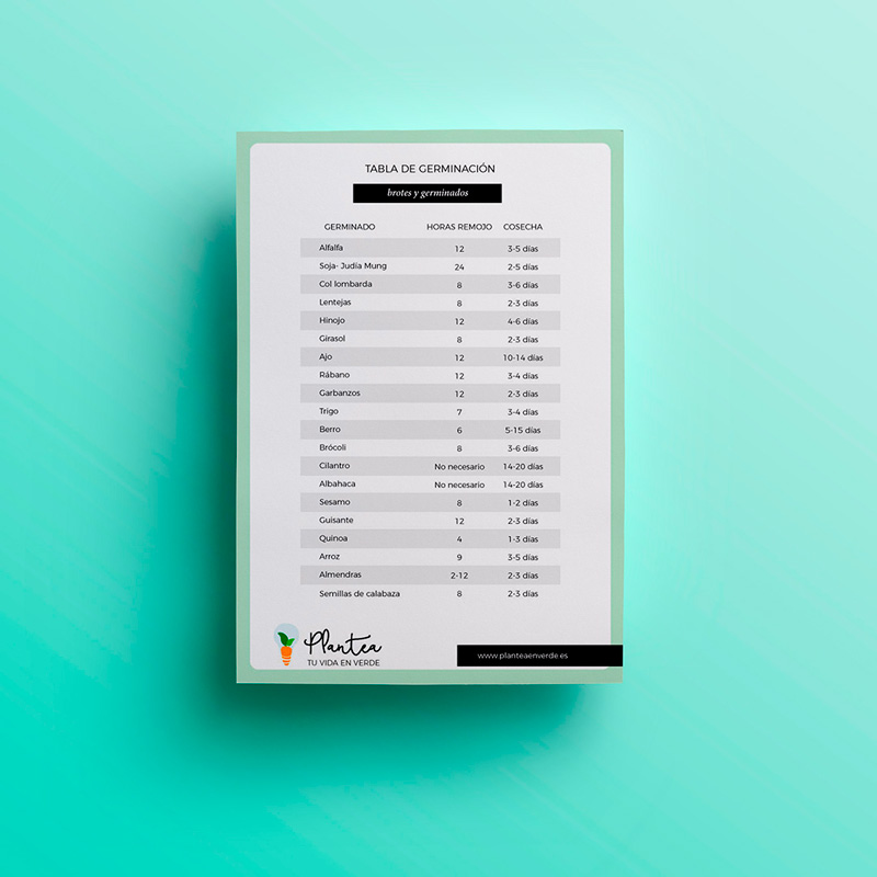 Tabla de tiempos de germinación